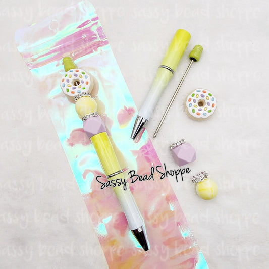 Happy Sprinkle Beadable Pen Kit, Doughnut DIY Bubblegum Bead PLASTIC Pen Kit, Beadable Pens, Bubblegum Beads, Beaded Pens, Pen Beads Focal