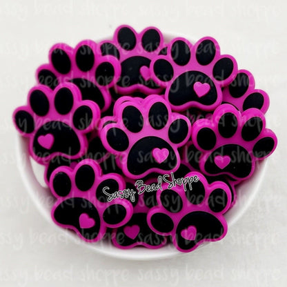 Hot Pink Paw Print Focal Bead