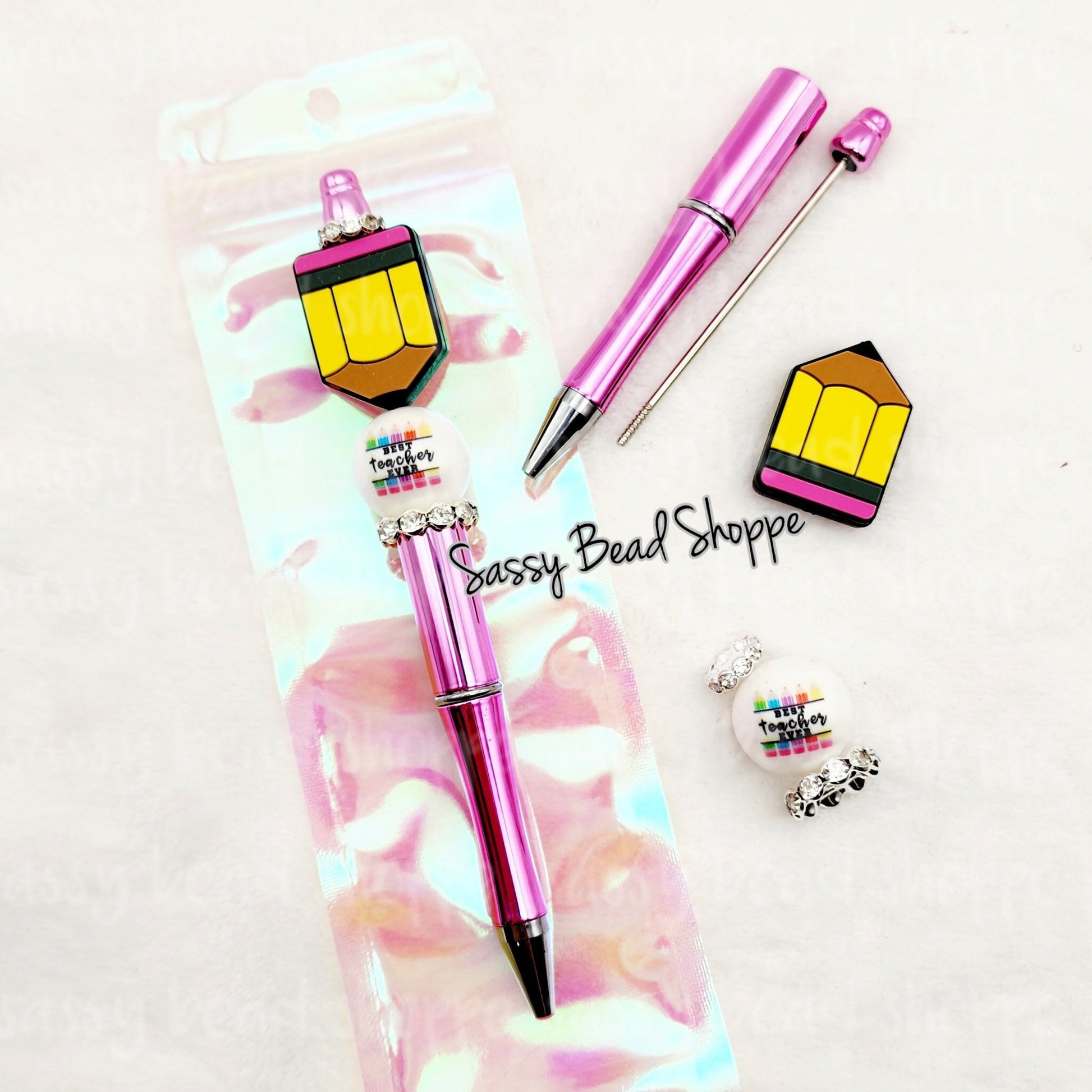 Teacher Life Beadable Pen Kit, Pencil DIY Bubblegum Bead PLASTIC Pen Kit, Beadable Pens, Bubblegum Beads, Beaded Pens, Pen Beads, Focal Bead