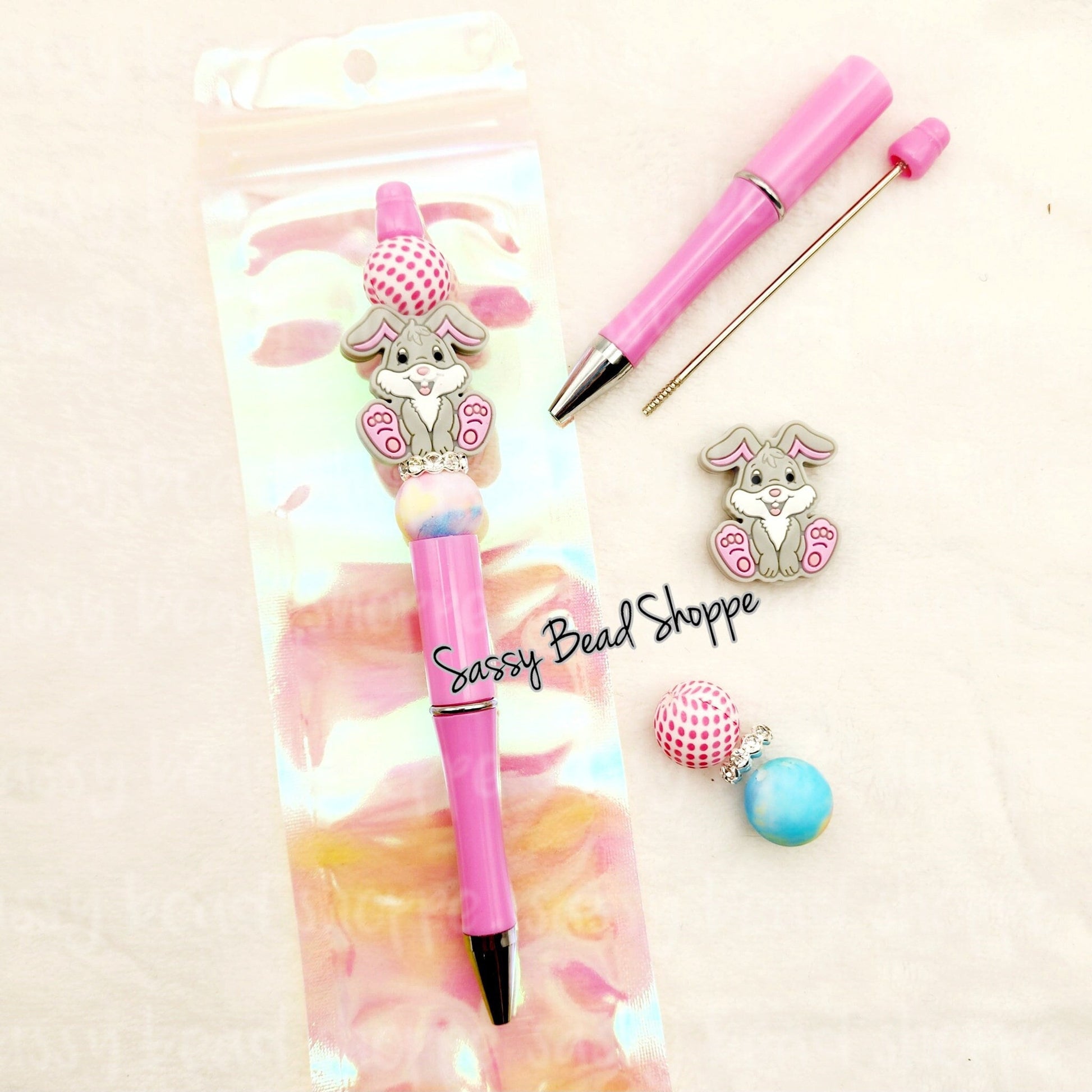 Shake Your Bunny Tails Beadable Pen Kit, DIY Bubblegum Bead PLASTIC Pen Kit, Beadable Pens, Bubblegum Beads, Beaded Pens, Pen Beads, Focal