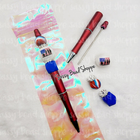 Bless The USA Beadable Pen Kit, DIY Bubblegum Bead PLASTIC Pen Kit, Beadable Pens, Bubblegum Beads, Beaded Pens, Pen Beads, Focal Beads