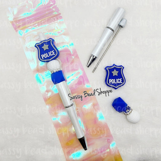 Blue Line Beadable Pen Kit, Police DIY Bubblegum Bead PLASTIC Pen Kit, Beadable Pens, Bubblegum Beads, Beaded Pens, Pen Beads, Focal Beads