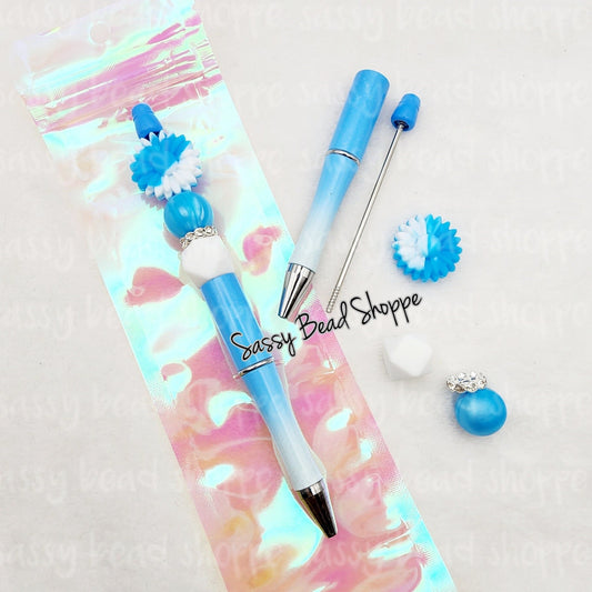 Blissful Blue Beadable Pen Kit, Flower DIY Bubblegum Bead PLASTIC Pen Kit, Beadable Pens, Bubblegum Beads, Beaded Pens, Pen Beads, Focal