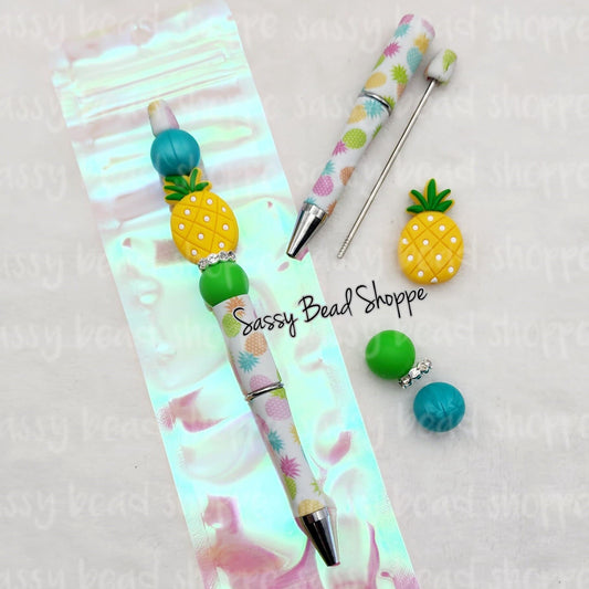 Paradise Beadable Pen Kit, Pineapple DIY Bubblegum Bead PLASTIC Pen Kit, Beadable Pens, Bubblegum Beads, Beaded Pens, Pen Beads, Focal Beads