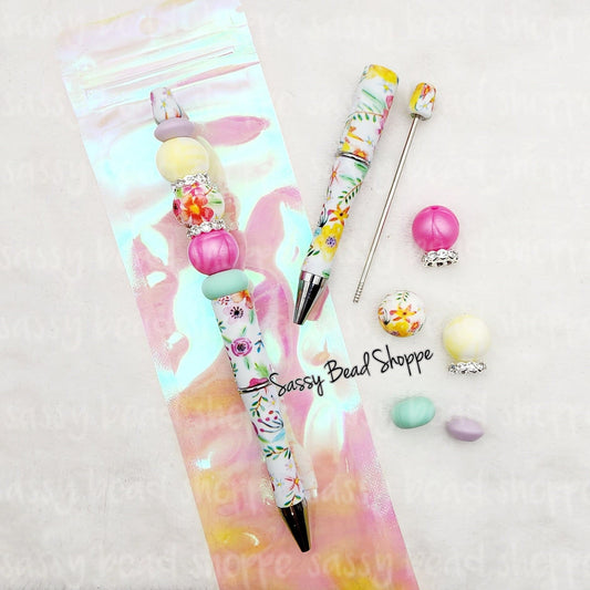 Wildflower Beadable Pen Kit, Flower DIY Bubblegum Bead PLASTIC Pen Kit, Beadable Pens, Bubblegum Beads, Beaded Pens, Pen Beads, Focal Beads
