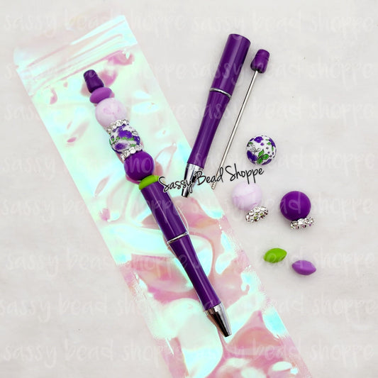 Violet Vineyard Beadable Pen Kit, DIY Bubblegum Bead PLASTIC Pen Kit, Beadable Pens, Bubblegum Beads, Beaded Pens, Pen Beads, Beads for Pens