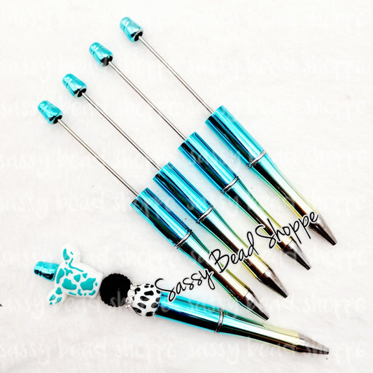 2 Metallic Ombre Blue DIY Beadable Pens ONLY