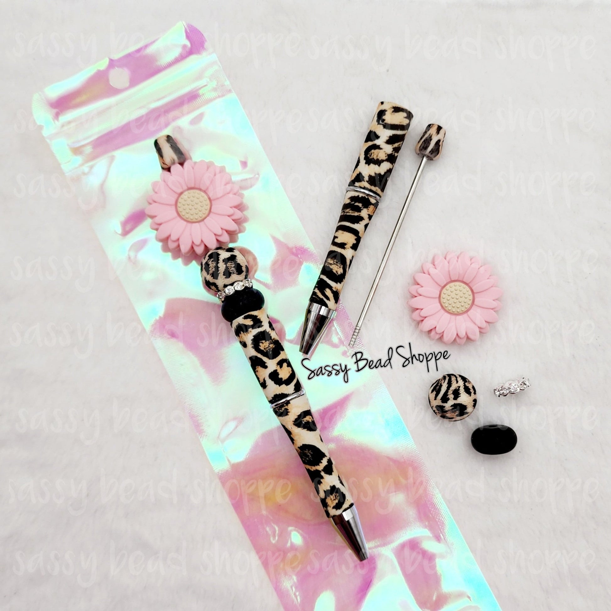 Cheetah Girl Beadable Pen Kit, Flower DIY Bubblegum Bead PLASTIC Pen Kit, Beadable Pens, Bubblegum Beads, Beaded Pens, Pen Beads, Focal