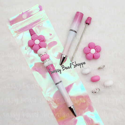 Sparkle Beadable Pen Kit, Flower DIY Bubblegum Bead PLASTIC Pen Kit, Beadable Pens, Bubblegum Beads, Beaded Pens, Pen Beads Focal Beads