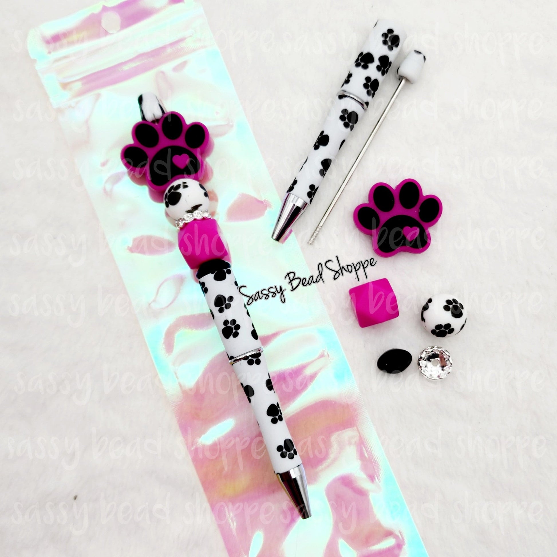 Pretty Paw Beadable Pen Kit, Dog Lover, Cat Lover DIY Bubblegum Bead PLASTIC Pen Kit, Beadable Pens, Bubblegum Beads Beaded Pens Pen Beads