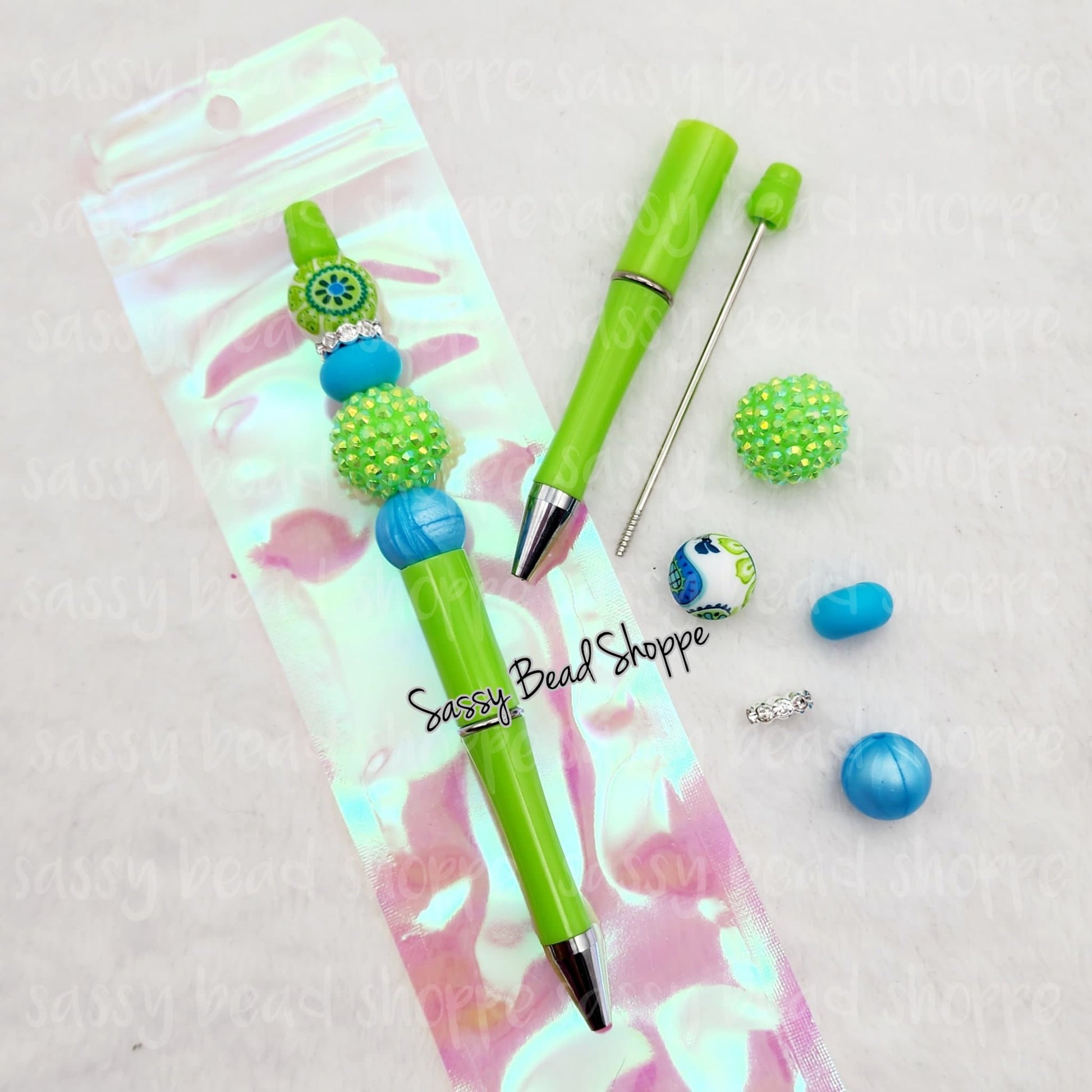 Lime-Rita Beadable Pen Kit, Flower DIY Bubblegum Bead PLASTIC Pen Kit, Beadable Pens, Bubblegum Beads, Beaded Pens, Pen Beads, Focal Bead