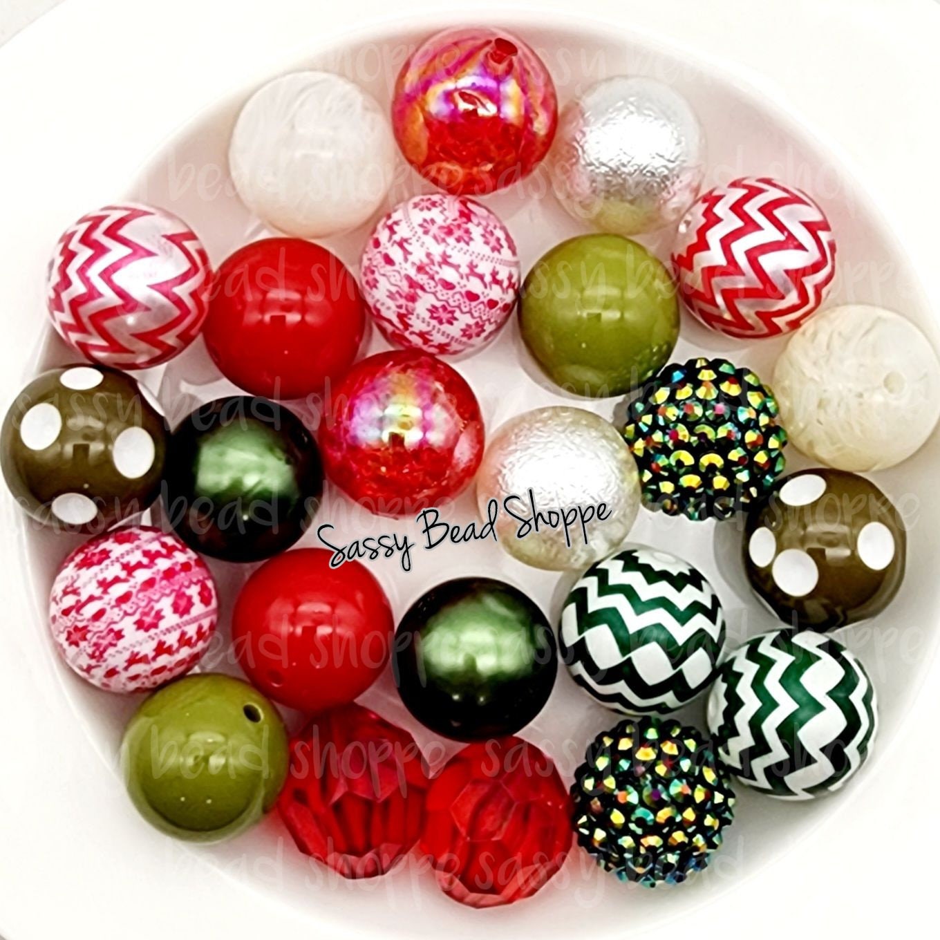 Farmhouse Christmas 20mm Bubblegum Beads Set of 24, M&M Bubbles Bubble Gum Beads, Chunky Beads, Bead Mix, Beadable Pen, Beaded Keychain