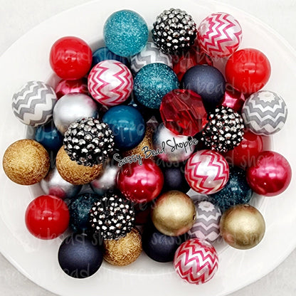Farmhouse Poinsettia 20mm Bubblegum Beads Set of 24, M&M Bubbles Bubble Gum Beads, Chunky Beads, Bead Mix, Beadable Pen, Beaded Keychain