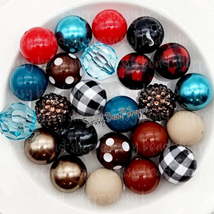 Cozy Winter 20mm Bubblegum Beads Set of 24, M&M Bubbles Bubble Gum Beads, Chunky Beads, Bead Mix, Beadable Pen, Beaded Keychain, Lanyard