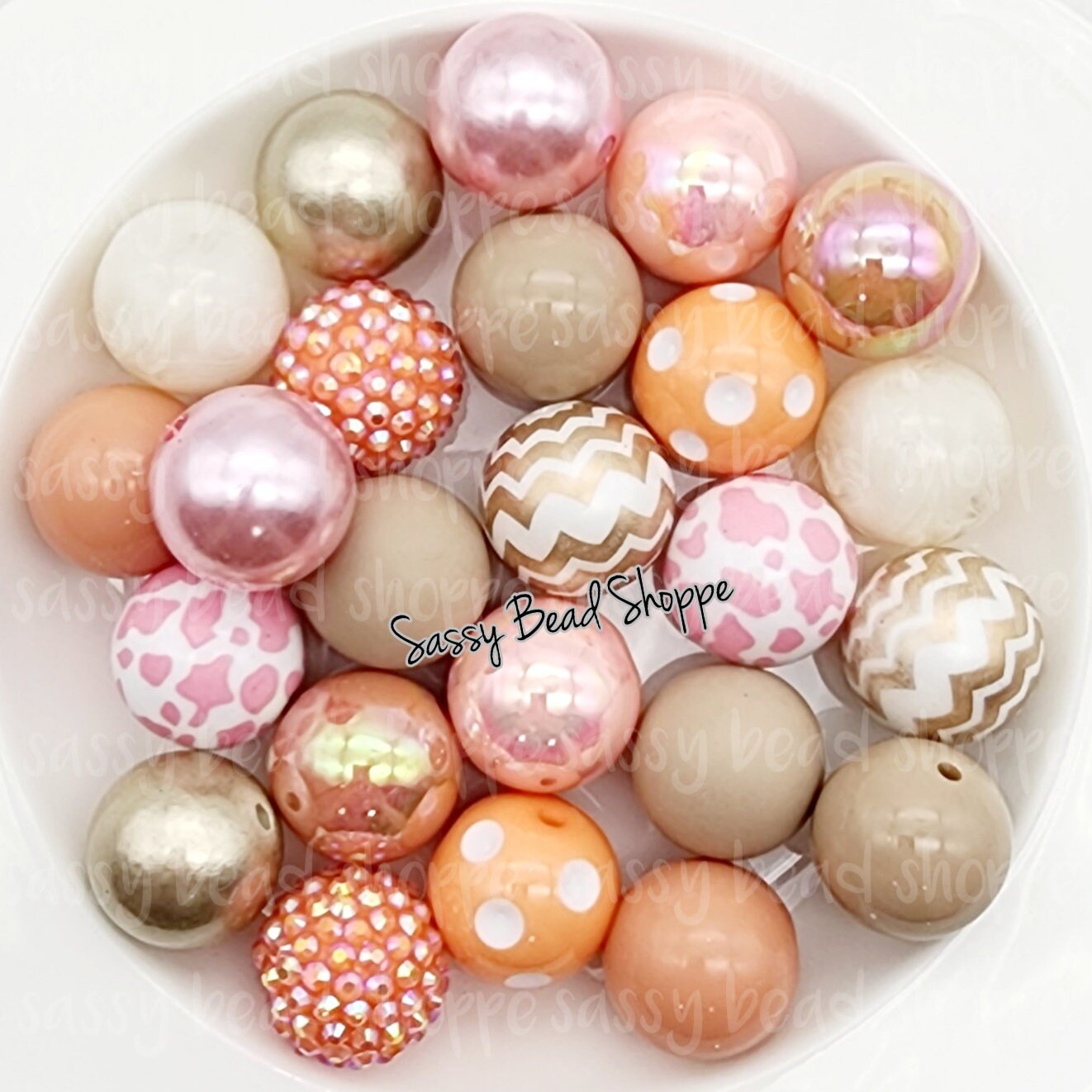 Peach Princess 20mm Bubblegum Beads Set of 24, M&M Bubbles, Bubble Gum Beads, Chunky Beads, Bubblegum Bead Mix, Beadable Pen Beaded Keychain