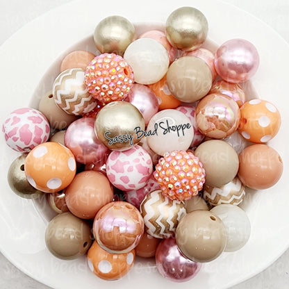 Peach Princess 20mm Bubblegum Beads Set of 24, M&M Bubbles, Bubble Gum Beads, Chunky Beads, Bubblegum Bead Mix, Beadable Pen Beaded Keychain