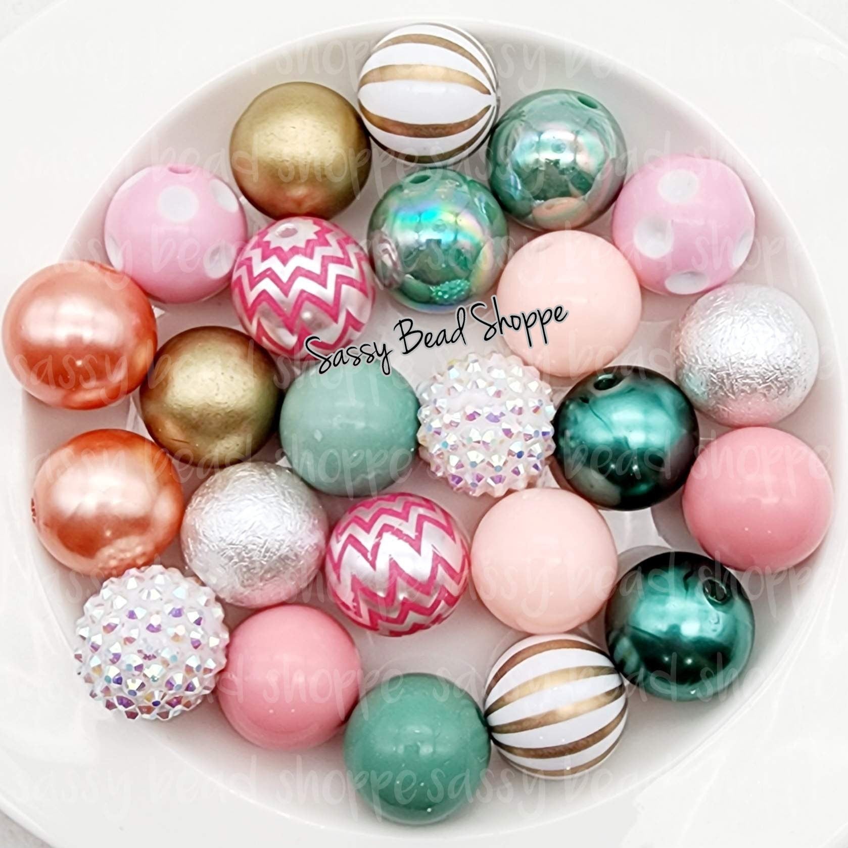 Mint Mistletoe 20mm Bubblegum Beads Set of 24, M&M Bubbles Bubble Gum Beads, Chunky Beads, Bubblegum Bead Mix, Beadable Pen, Beaded Keychain