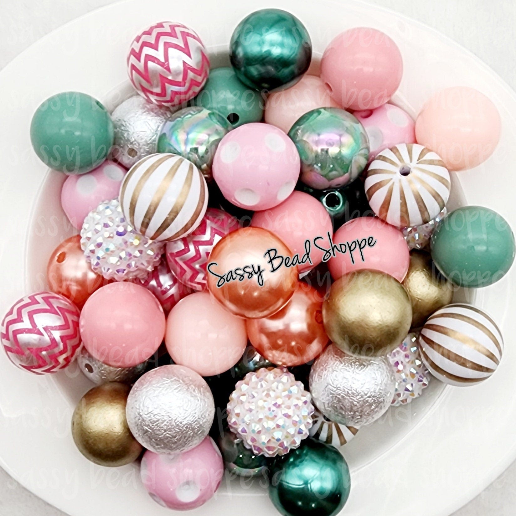 Mint Mistletoe 20mm Bubblegum Beads Set of 24, M&M Bubbles Bubble Gum Beads, Chunky Beads, Bubblegum Bead Mix, Beadable Pen, Beaded Keychain