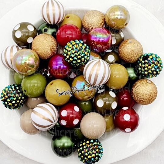 Christmas Wishes 20mm Bubblegum Beads Set of 24, M&M Bubbles Bubble Gum Beads, Chunky Beads, Bead Mix, Beadable Pen, Beaded Keychain