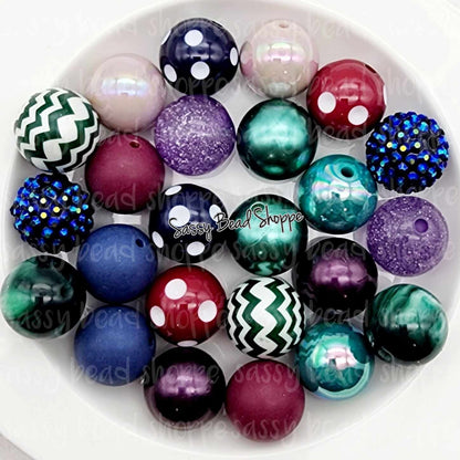 Midnight Delight 20mm Bubblegum Beads Set of 24, M&M Bubbles, Bubble Gum Beads, Chunky Beads, Beadable Pen, Beaded Keychain Wristlet Lanyard