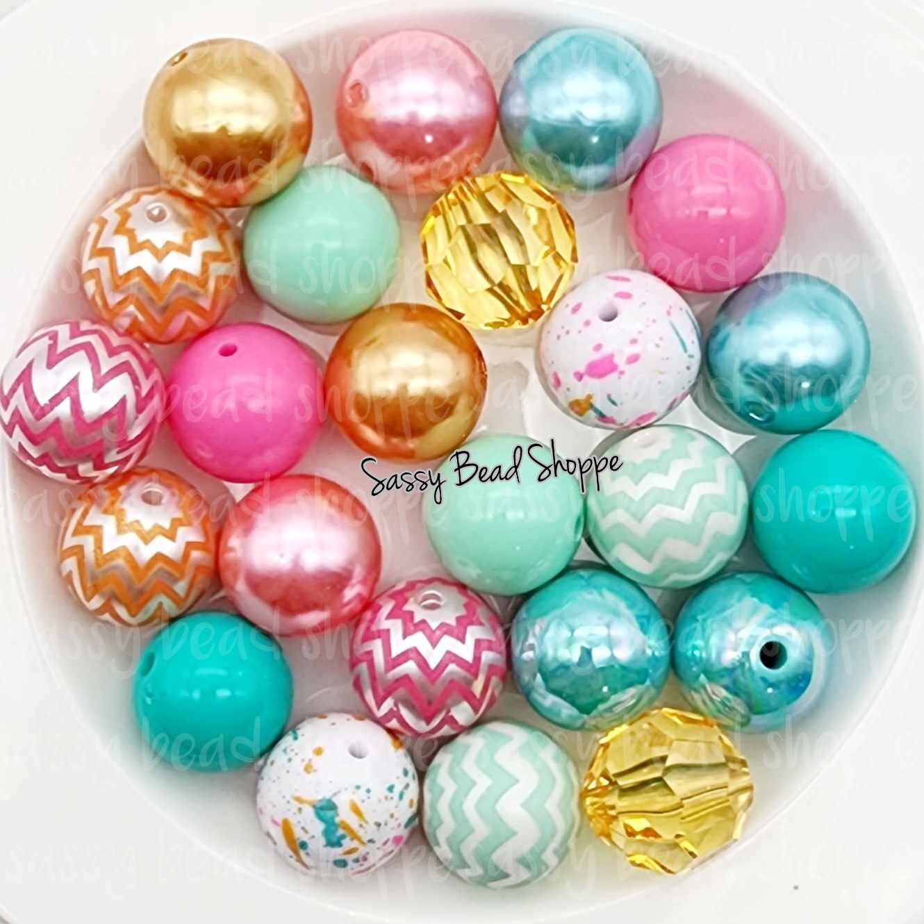 Island Getaway 20mm Bubblegum Beads Set of 24, M&M Bubbles, Bubble Gum Beads, Chunky Beads, Beadable Pen, Beaded Keychain, Wristlet, Lanyard