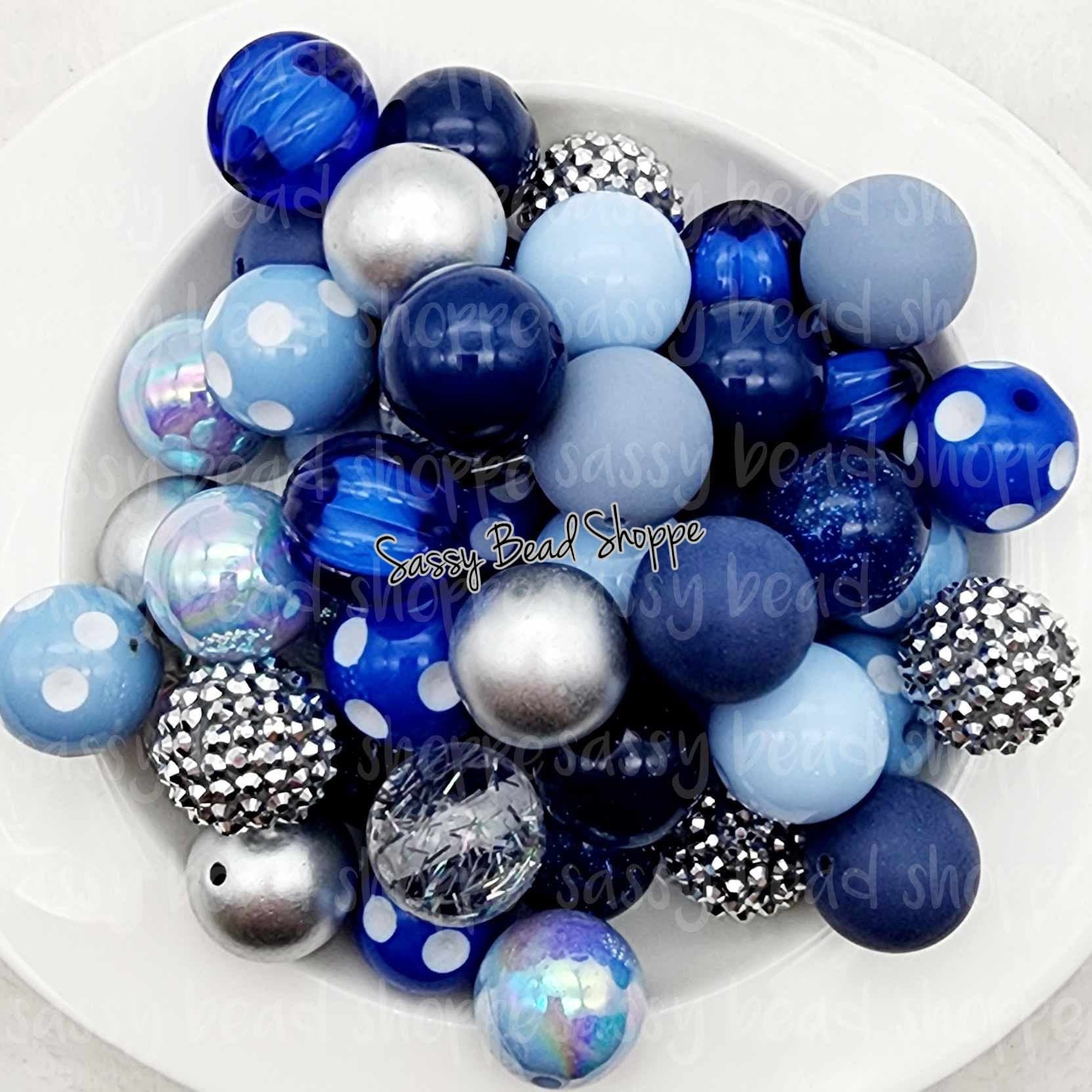 Blueberry Bliss 20mm Bubblegum Beads Set of 24, M&M Bubbles, Bubble Gum Beads, Chunky Beads, Beadable Pen, Beaded Keychain, Wristlet Lanyard