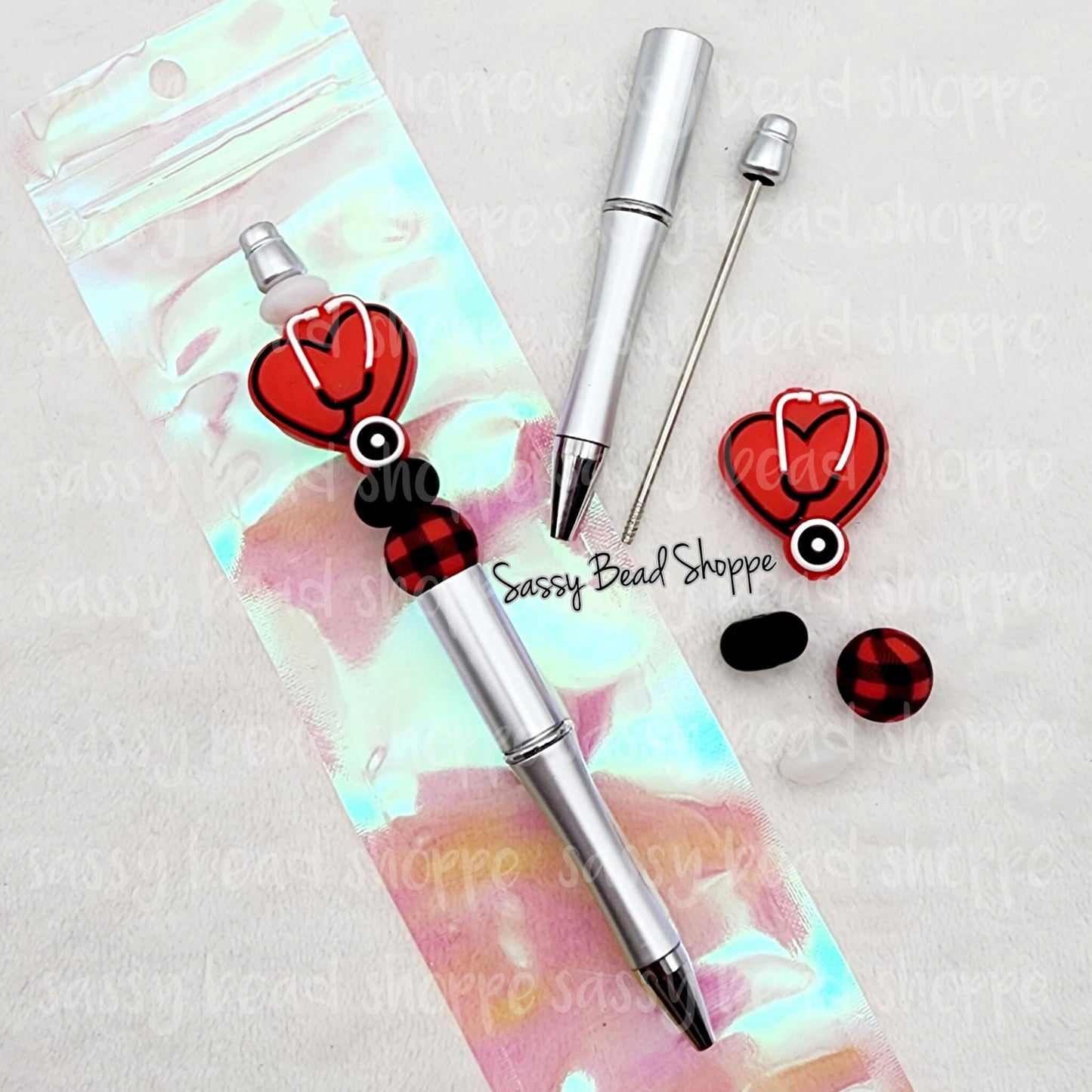 Heartbeat Beadable Pen Kit, Nurse Doctor EMT DIY Bubblegum Bead PLASTIC Pen Kit, Beadable Pens, Bubblegum Beads, Beaded Pens, Pen Beads