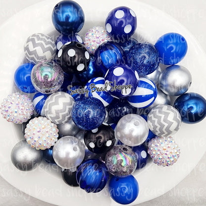 Go Blue Go Colts 20mm Bubblegum Beads Set of 24, M&M Bubbles, Bubble Gum Beads, Chunky Beads, Wristlet, Beadable Pen, Beaded Keychain