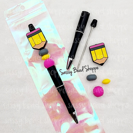 Pencil Perfect Beadable Pen Kit, Pencil DIY Bubblegum Bead PLASTIC Pen Kit, Beadable Pens, Bubblegum Beads, Beaded Pens, Pen Beads, Focal
