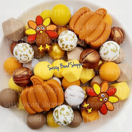 Pumpkin Pie Silicone Bead Mix, Round, Set of 26, Bulk Mix of Silicone Beads, Beads for Pens, Silicone Beads, Wristlet, Keychain, Lanyard