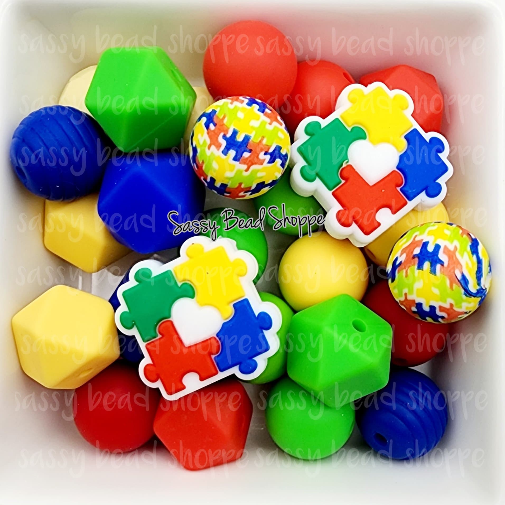 Autism Love Silicone Bead Mix, Set of 26, Autism Awareness, Puzzle Piece, Beads for Pens, Silicone Beads, Wristlet, Keychain, Lanyard