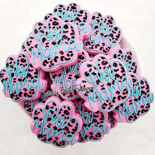 Pink Fur Mama Paw Print Beads