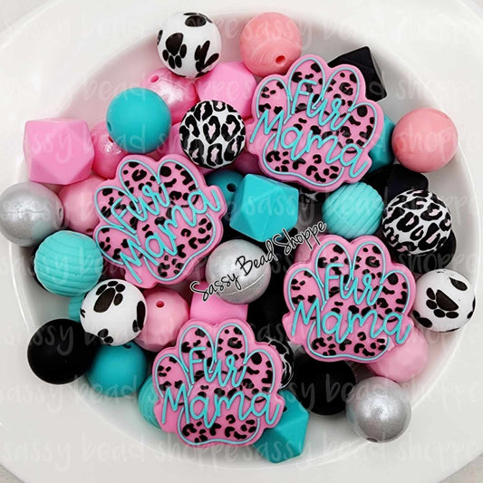 Pink Fierce Mama Silicone Bead Mix, Set of 26, Dog Lover Bulk Mix Silicone Beads, Beads for Pens, Silicone Beads, Wristlet, Keychain Lanyard