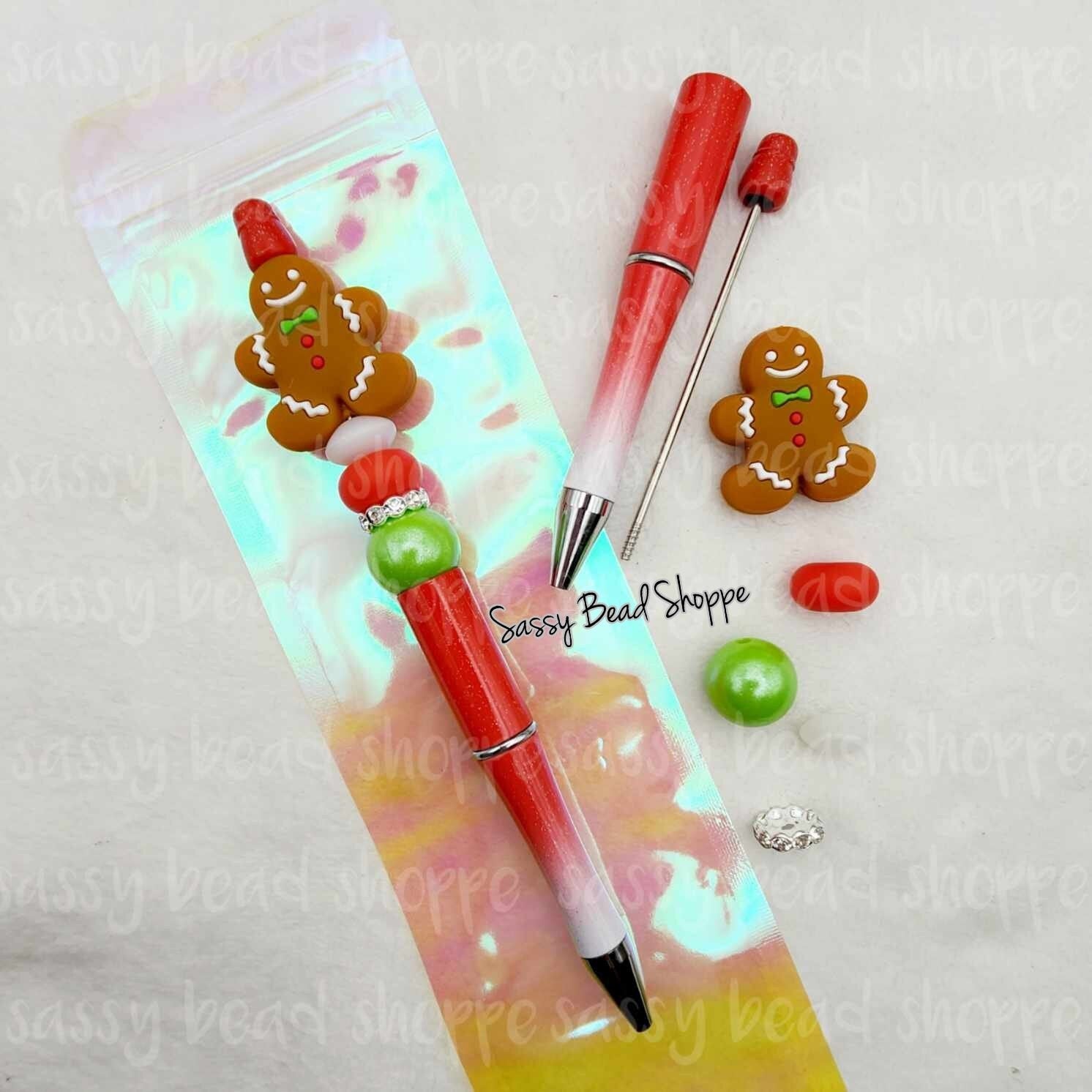 Gumdrop Beadable Pen Kit, Gingerbread Man DIY Bubblegum Bead PLASTIC Pen Kit, Beadable Pens, Bubblegum Beads, Beaded Pens, Pen Beads, Focal