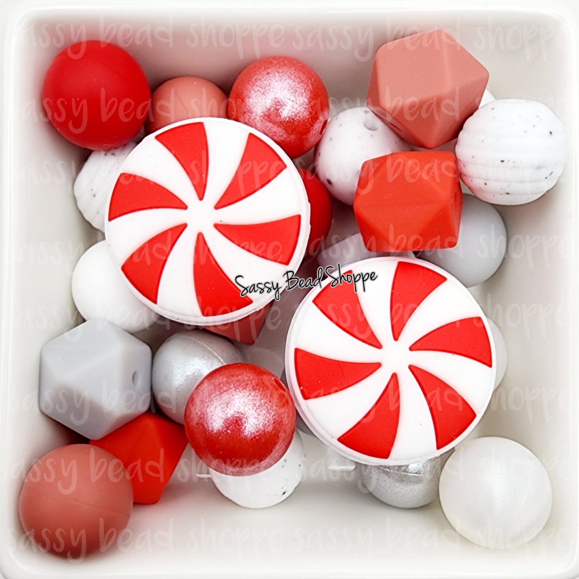Peppermint Wish Silicone Mix, Set of 26, Bulk Mix Silicone Beads, Beads for Pens, Silicone Beads, Beads for Wristlet, Keychain Lanyard Focal