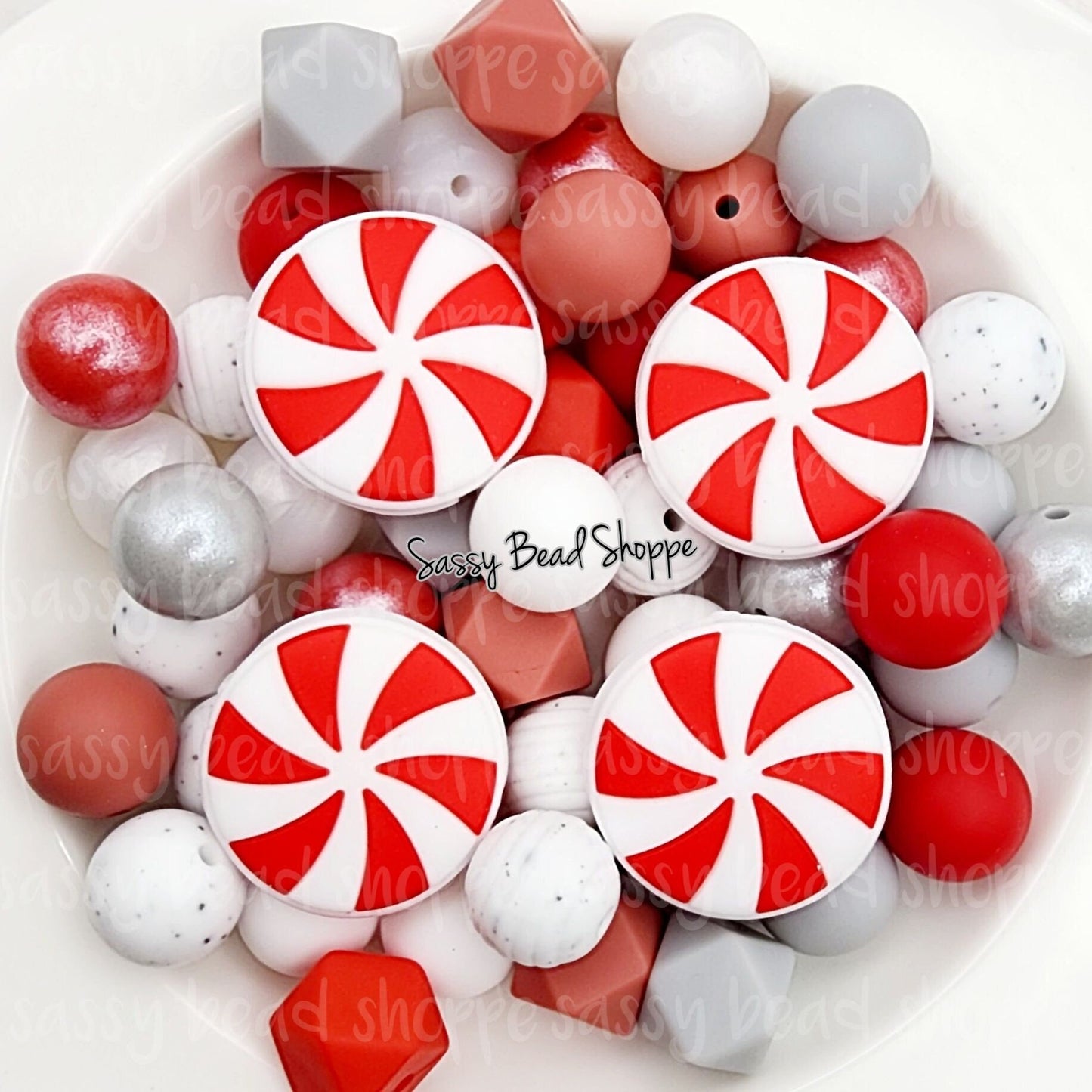 Peppermint Wish Silicone Mix, Set of 26, Bulk Mix Silicone Beads, Beads for Pens, Silicone Beads, Beads for Wristlet, Keychain Lanyard Focal