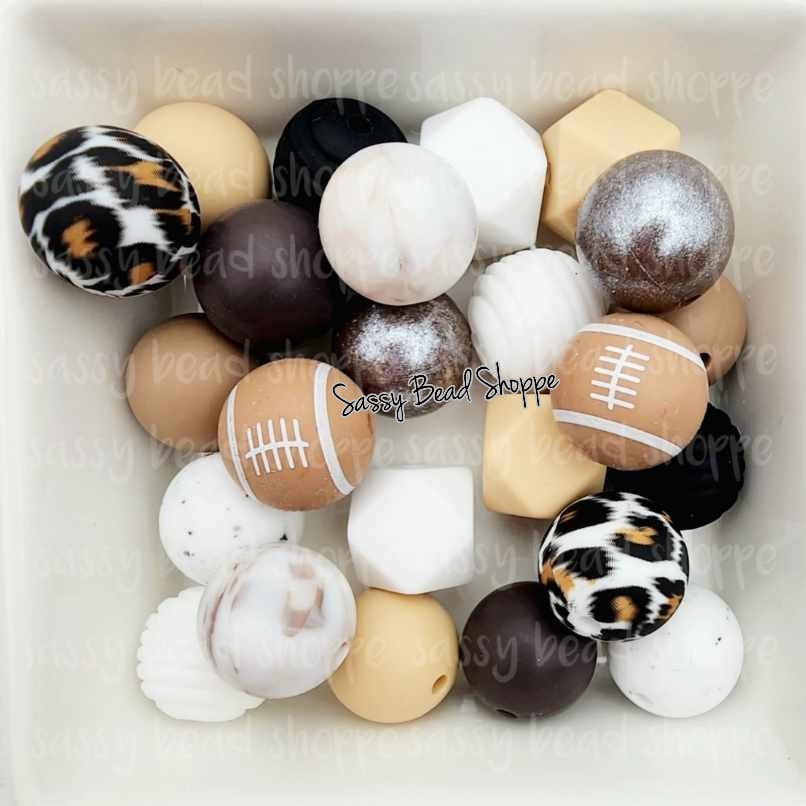 Touchdown Silicone Bead Mix, Set of 24, Bulk Mix of Silicone Beads, Silicone Beads, Beaded Pens, Keychain, Beads for Pens, Pen Beads