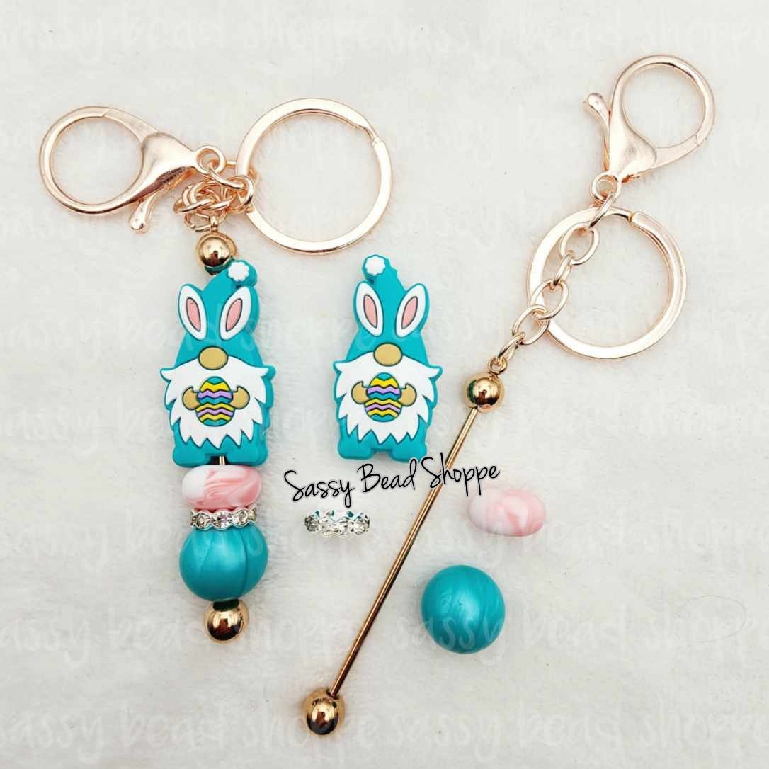Easter Spectacular Keychain Kit, Beadable Key Chain, Beaded Keychain, Focal Beads, Bubblegum Beads, Silicone Beads
