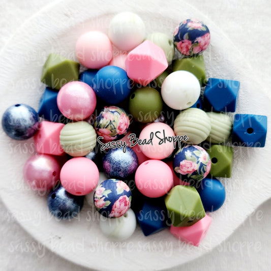 Wild Rose Silicone Bead Mix, Round, Set of 24, Bulk Mix of Silicone Beads, Silicone Beads, Beads for Pens, Wristlets, Keychain