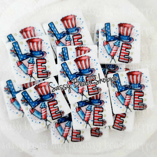 USA Love Focal Beads, Silicone Beads, Firework Silicone Beads, Focal Beads, Beaded Pens, Focal Beads for Pens, 4th of July