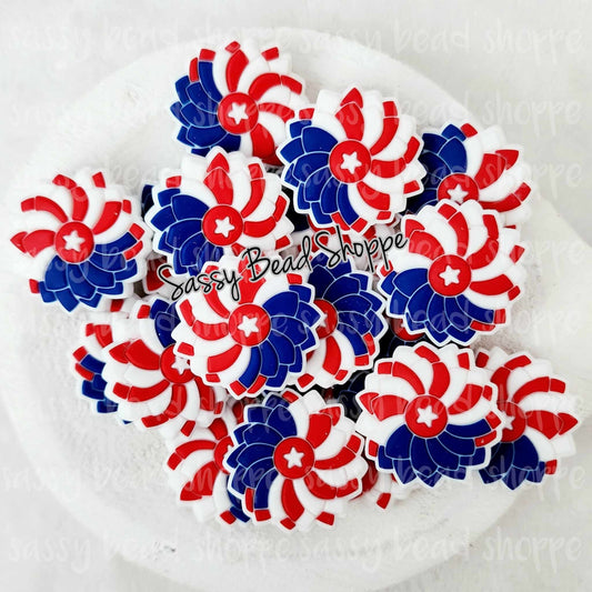USA Flower Focal Beads, Silicone Beads, Flower Shaped Silicone Beads, Focal Beads, Beaded Pens, Focal Beads for Pens, 4th of July