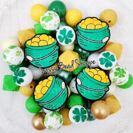 Lucky Girl Silicone Bead Mix, Set of 26, (2 Pot of Gold Focal Beads) Beads for Pens, Silicone Beads, Wristlet, Keychain, Lanyard