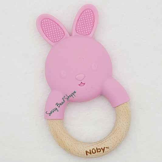 Nuby's Pink Bunny Wood & Silicone Natural Teether - Sassy Bead Shoppe