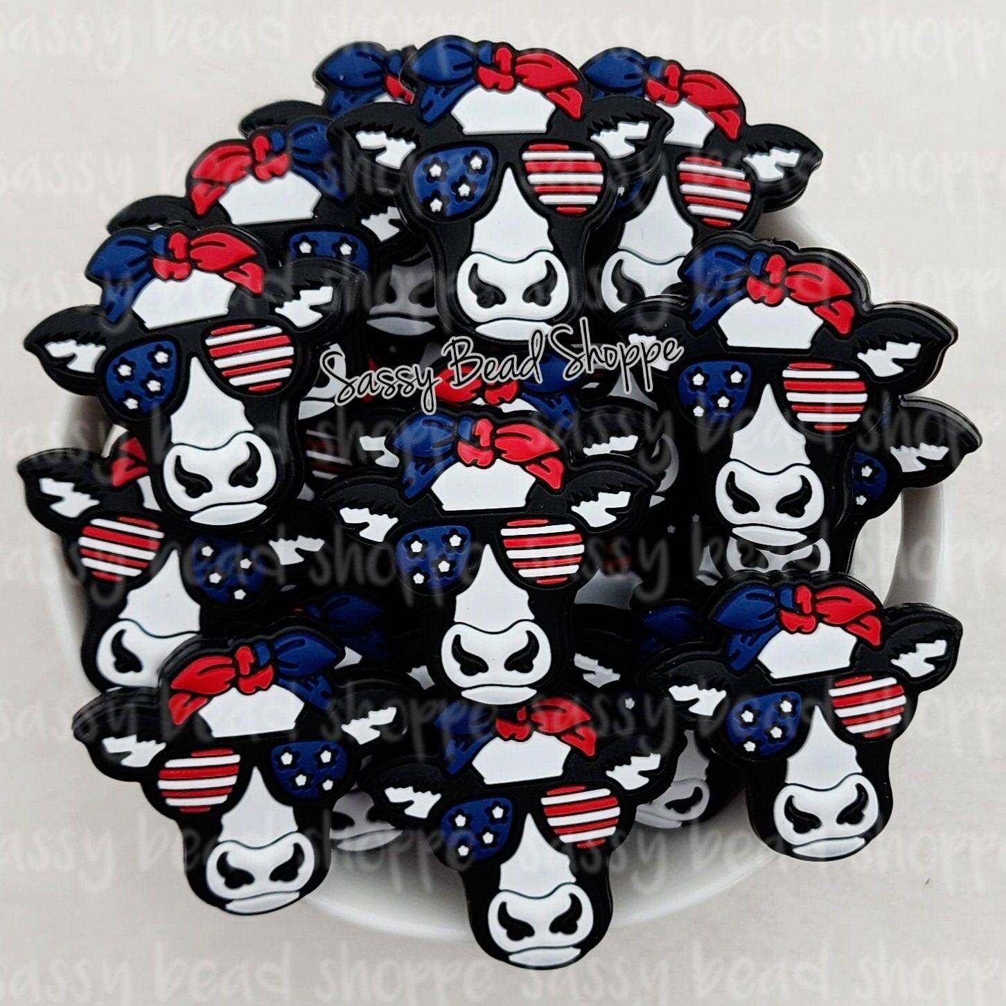 USA Cow Silicone Beads, Cow Silicone Pendant, Cow Shaped Silicone Beads, Farm Animal Focal Beads, Wholesale Silicone, Cow Beads, Focal Beads
